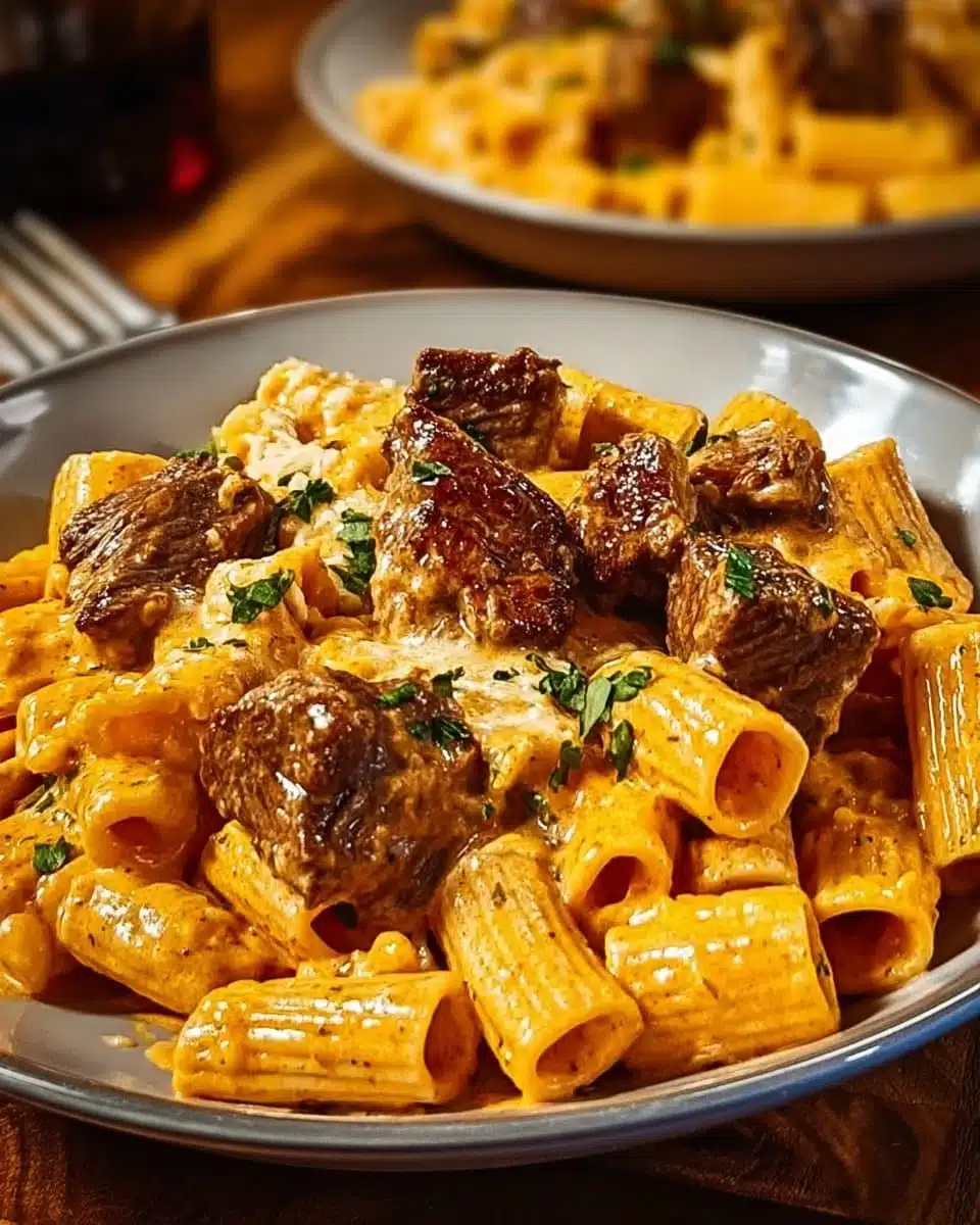 Cajun Steak Tips with Creamy Parmesan Rigatoni