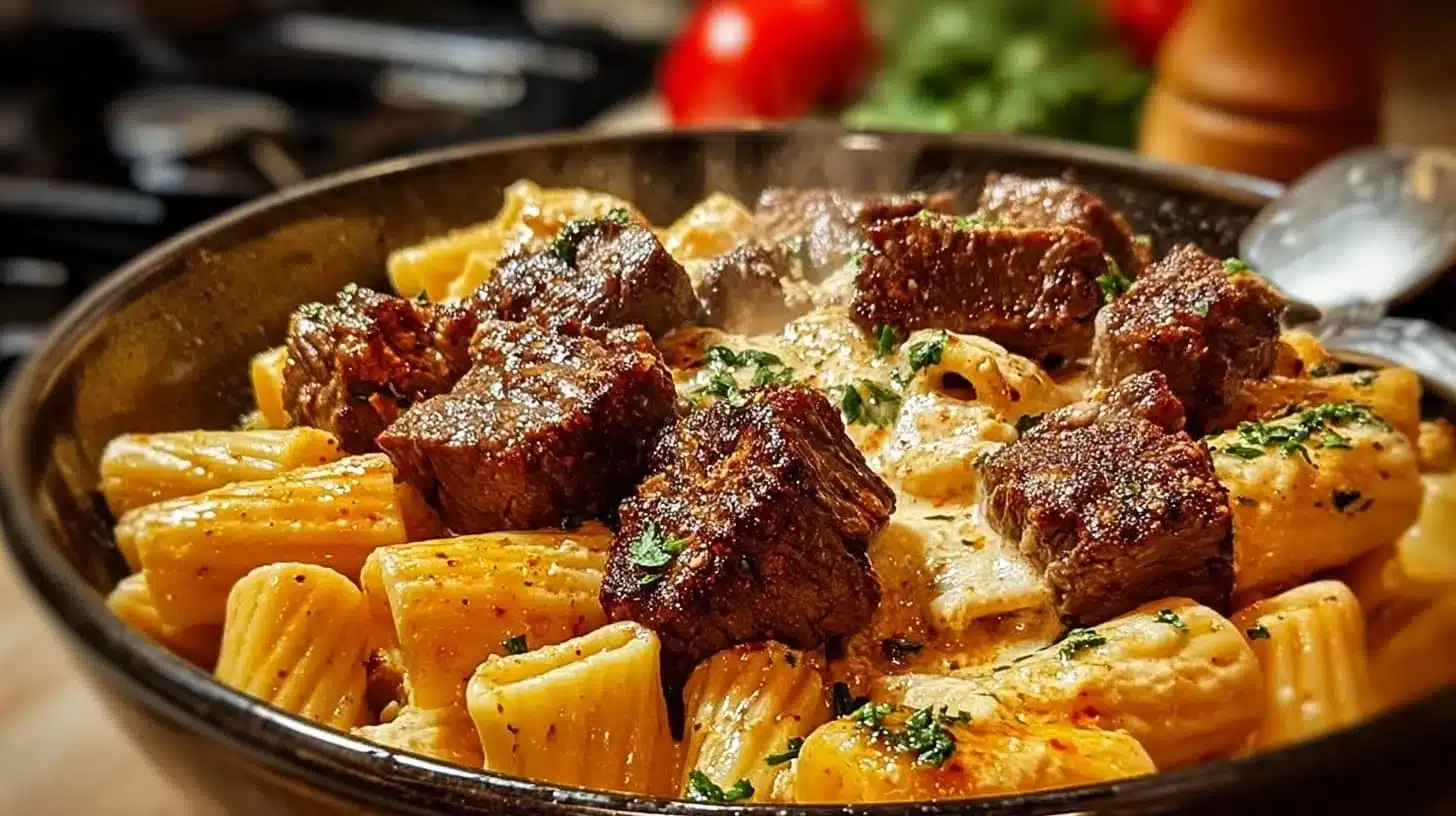 Cajun Steak Tips with Creamy Parmesan Rigatoni