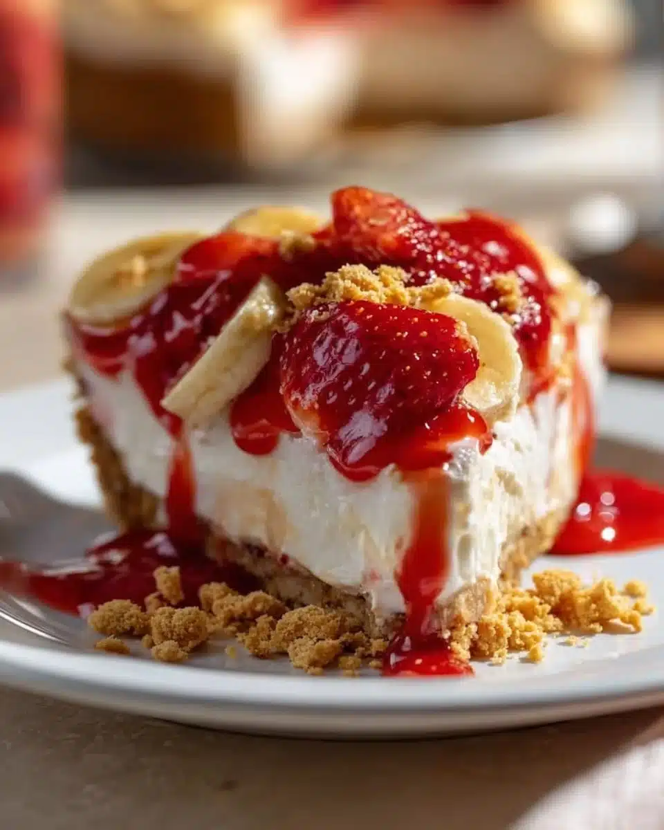 No-Bake Strawberry Banana Cheesecake Pie