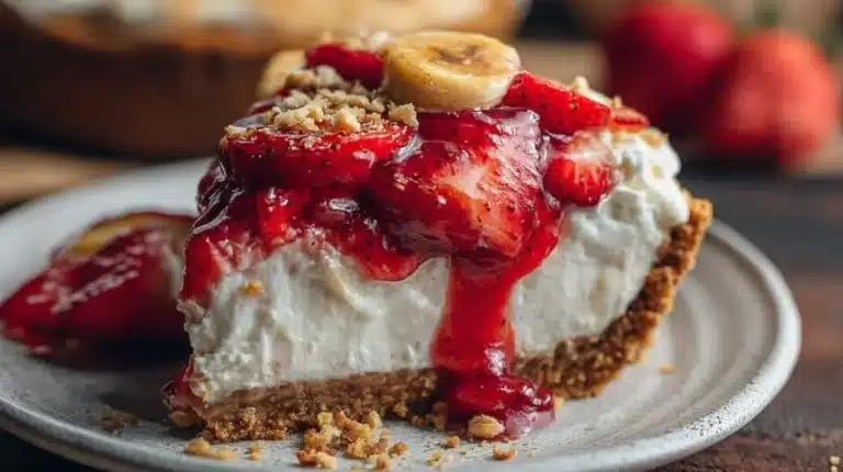 No-Bake Strawberry Banana Cheesecake Pie