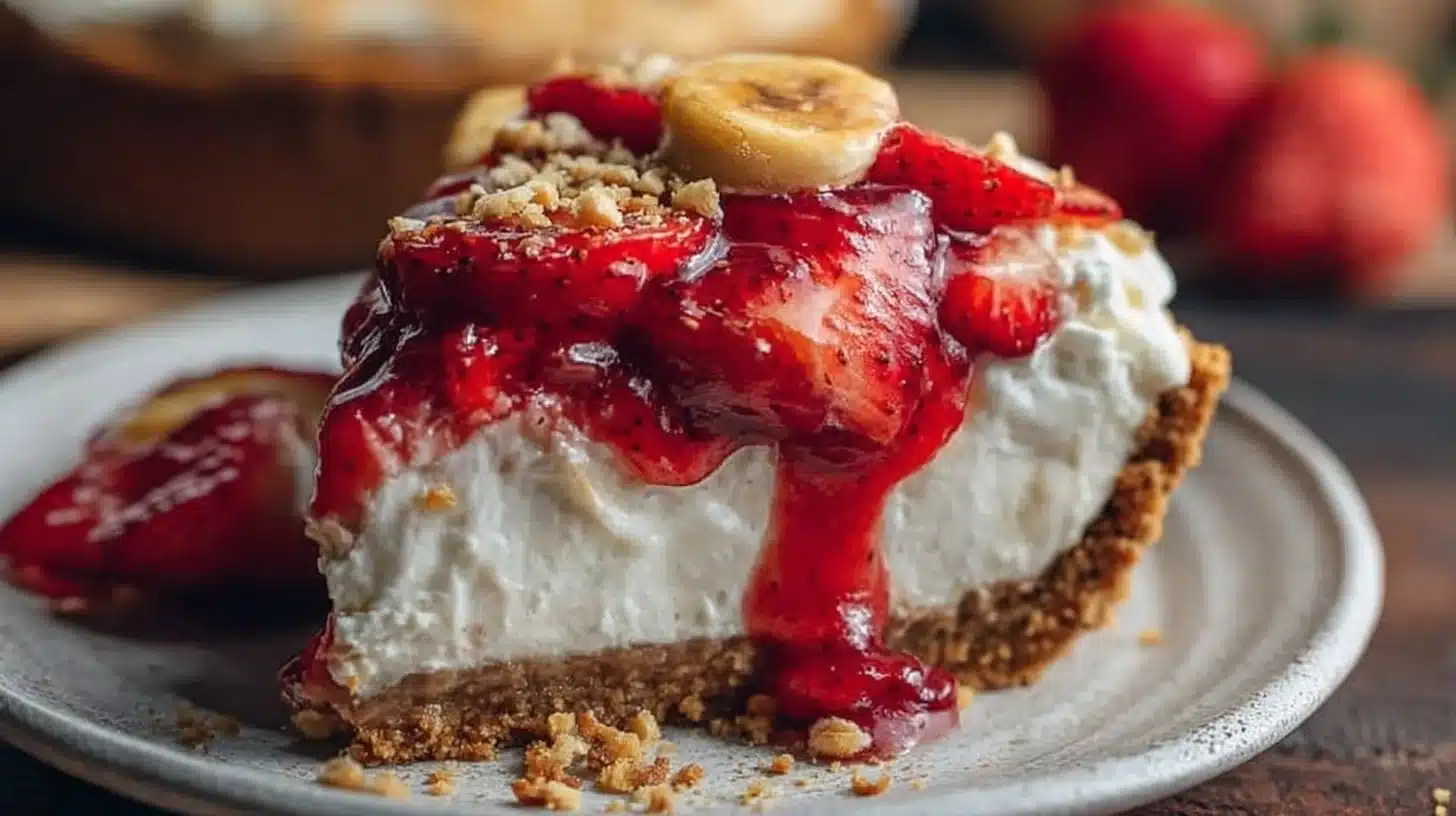 No-Bake Strawberry Banana Cheesecake Pie