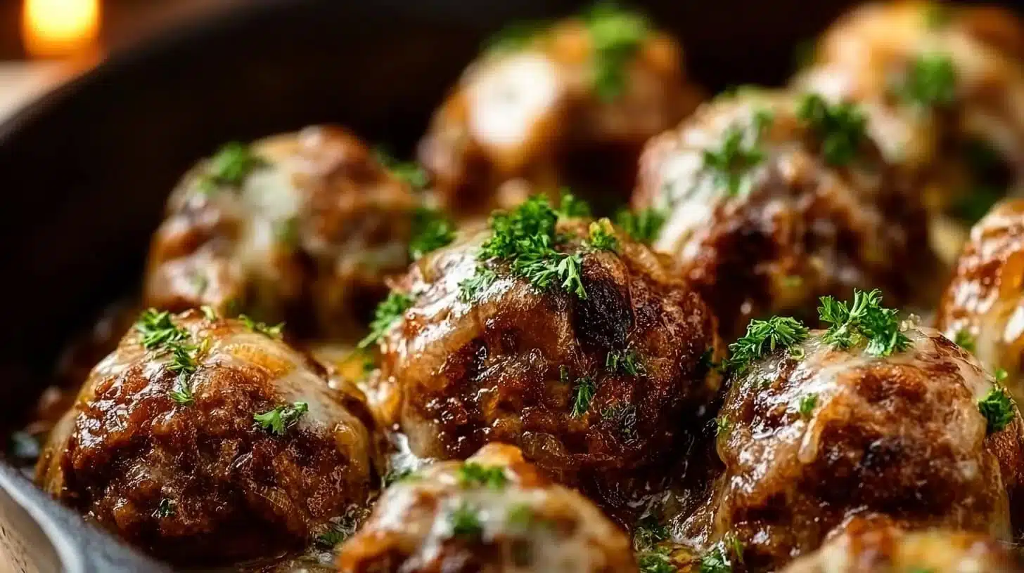 Crockpot French Onion Meatballs