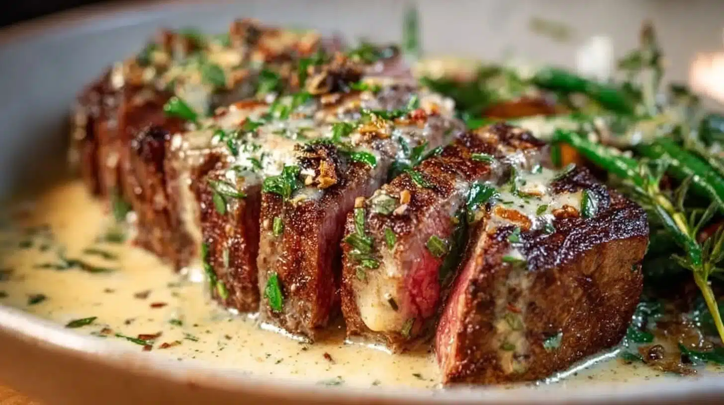 Garlic Butter Steak With Parmesan Cream Sauce
