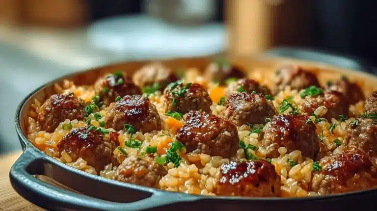 Honey Garlic Meatball Rice Bake