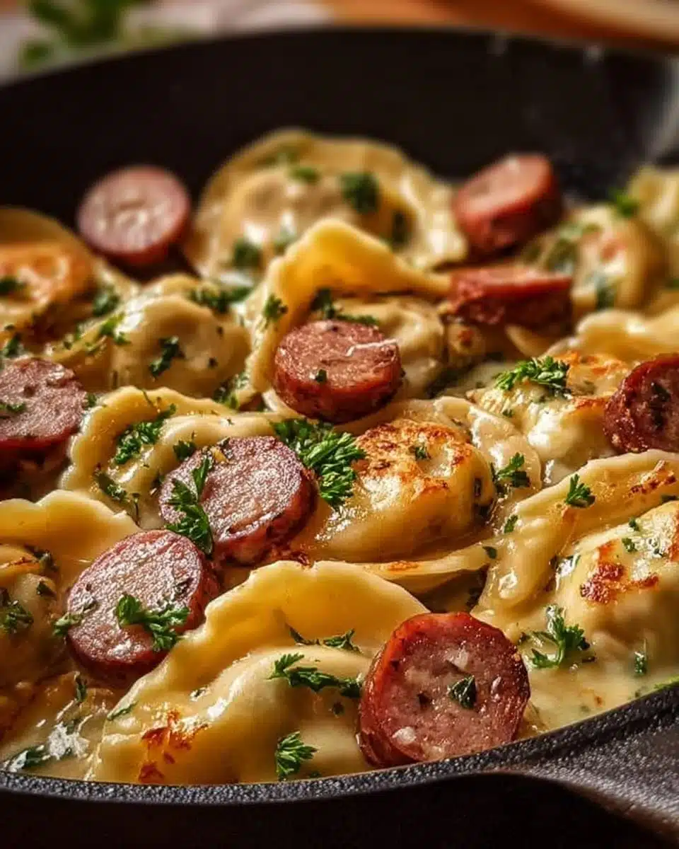 Creamy Pierogi and Turkey Sausage Skillet