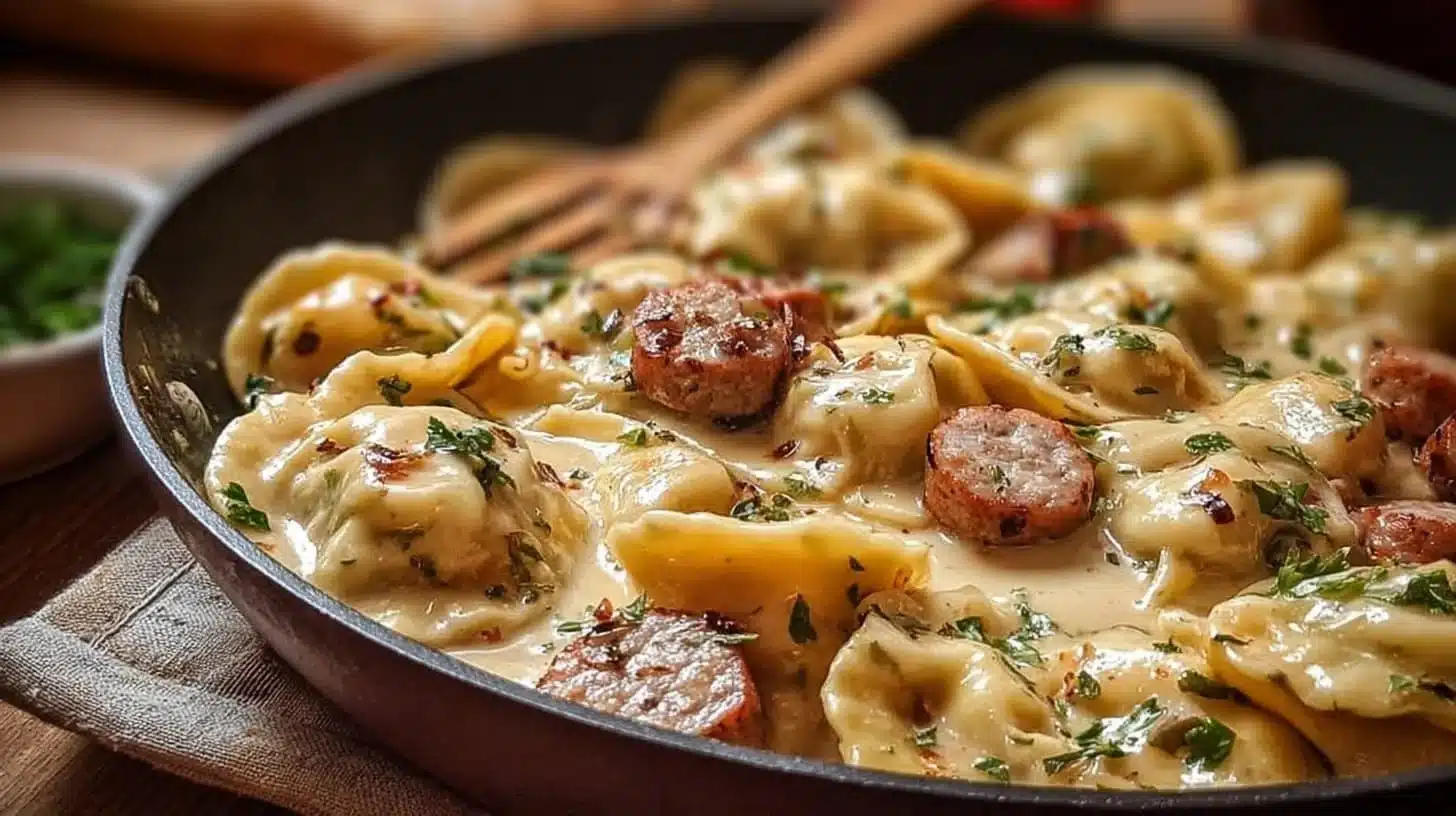 Creamy Pierogi and Turkey Sausage Skillet