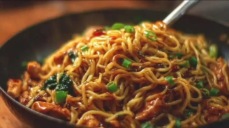 Sticky Garlic Chicken Noodles Recipe
