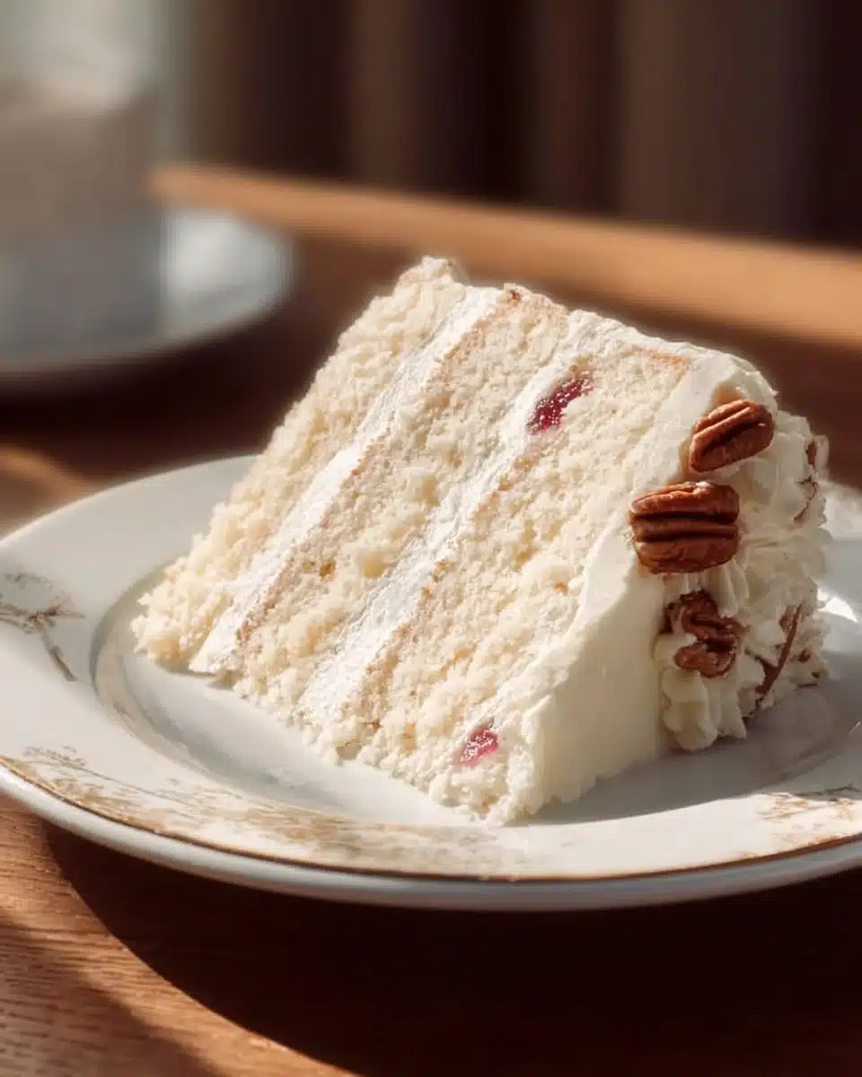 Snowy Bavarian Bliss Cake Layered Coconut Pecan Frosting