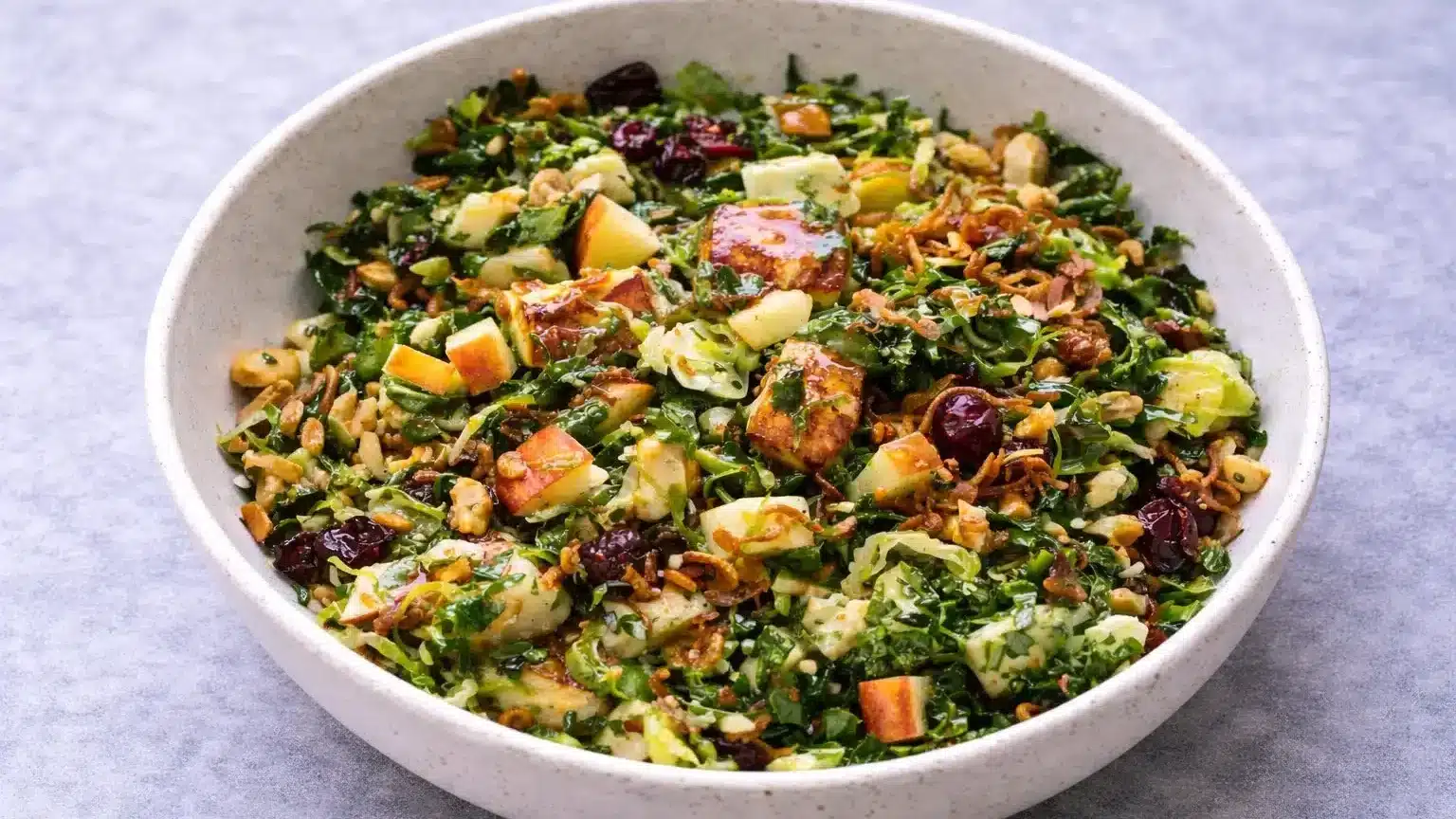 Kale Apple Salad with Crispy Shallots
