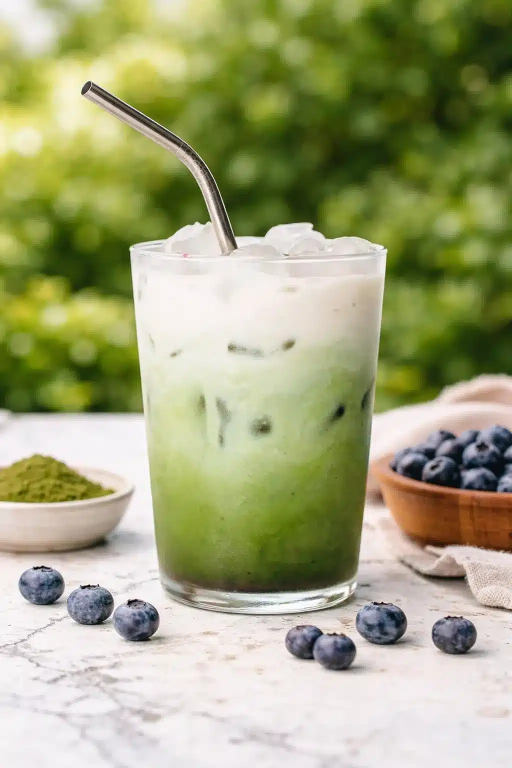 Matcha Latte with Blueberry Syrup