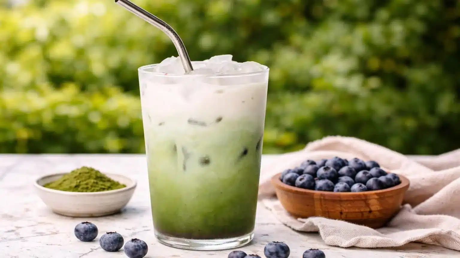 Matcha Latte with Blueberry Syrup