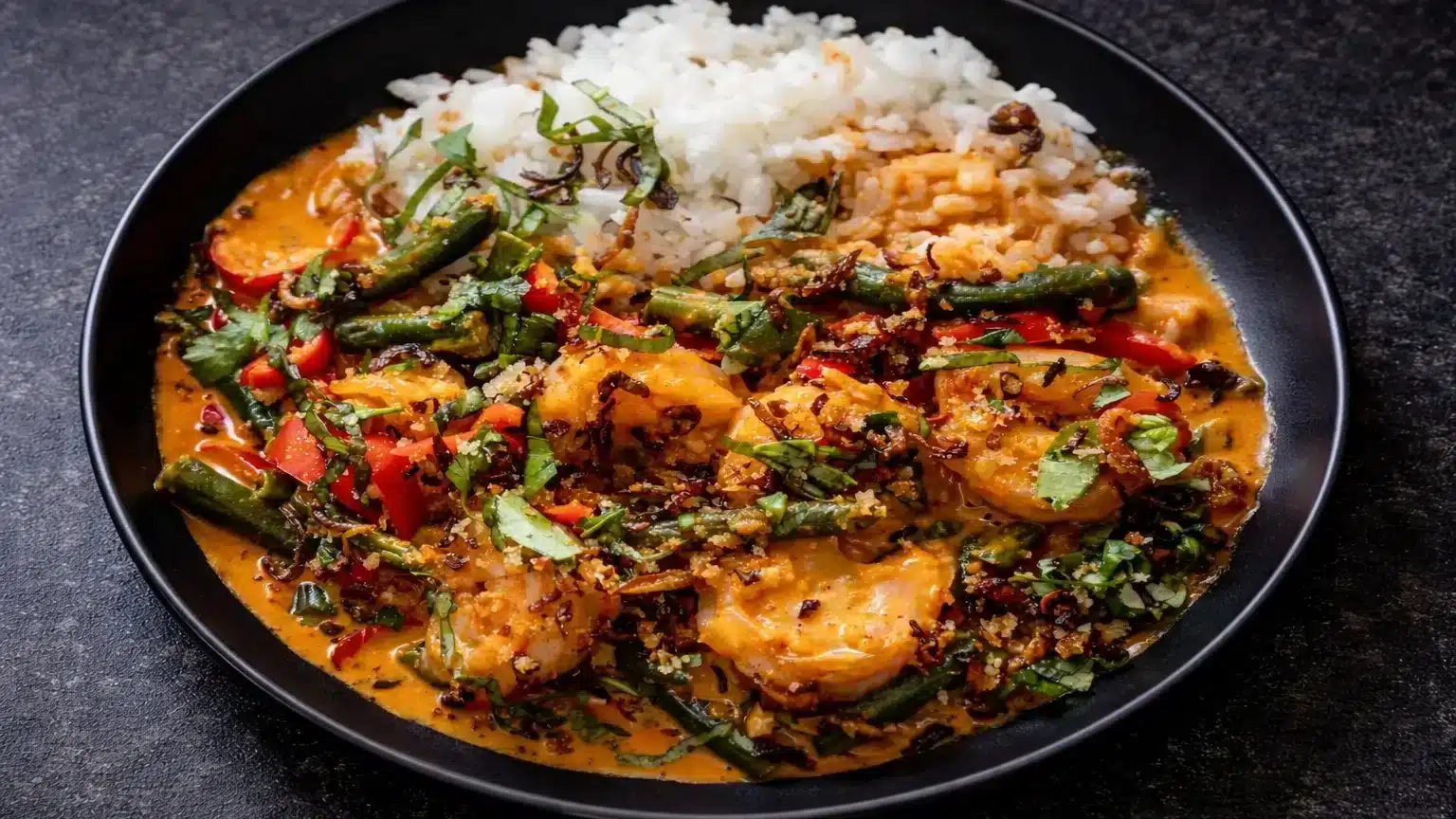 Thai Shrimp Curry With Yummy Shallot Crispies