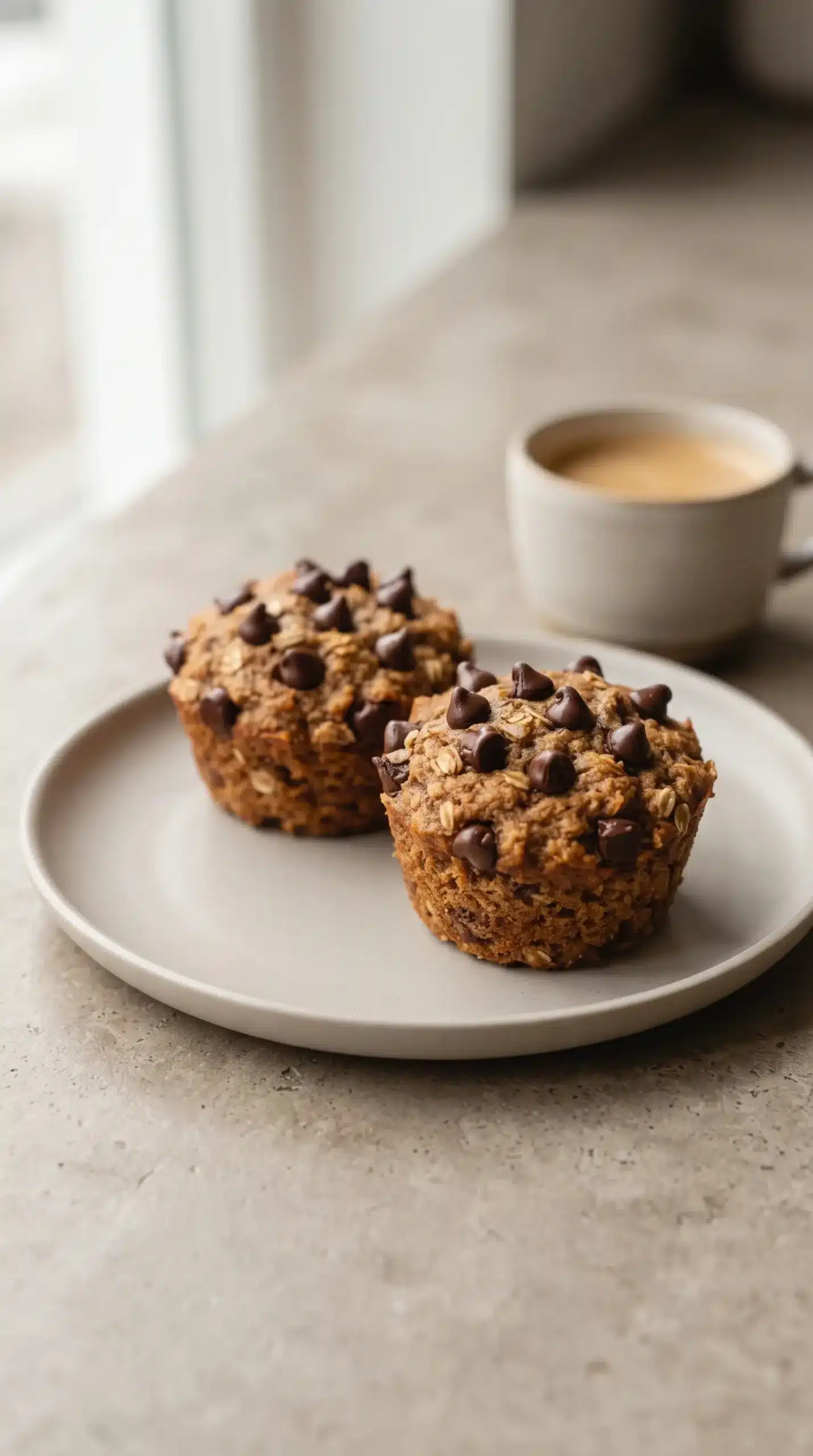 Banana bread muffins with chocolate chips served for breakfast