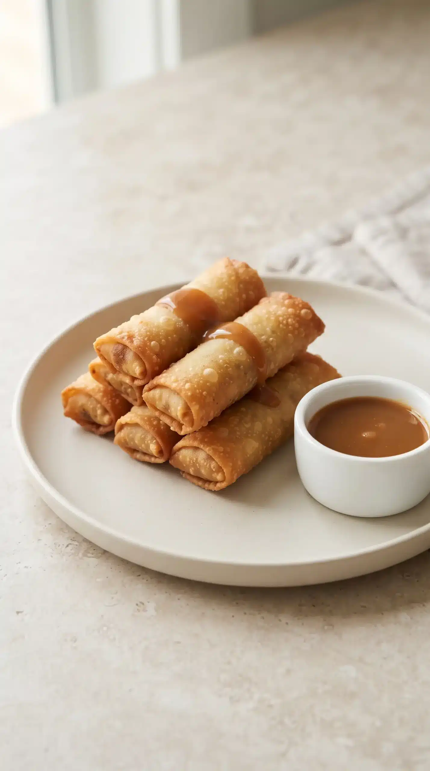 Crispy banana lumpia served with coconut caramel sauce