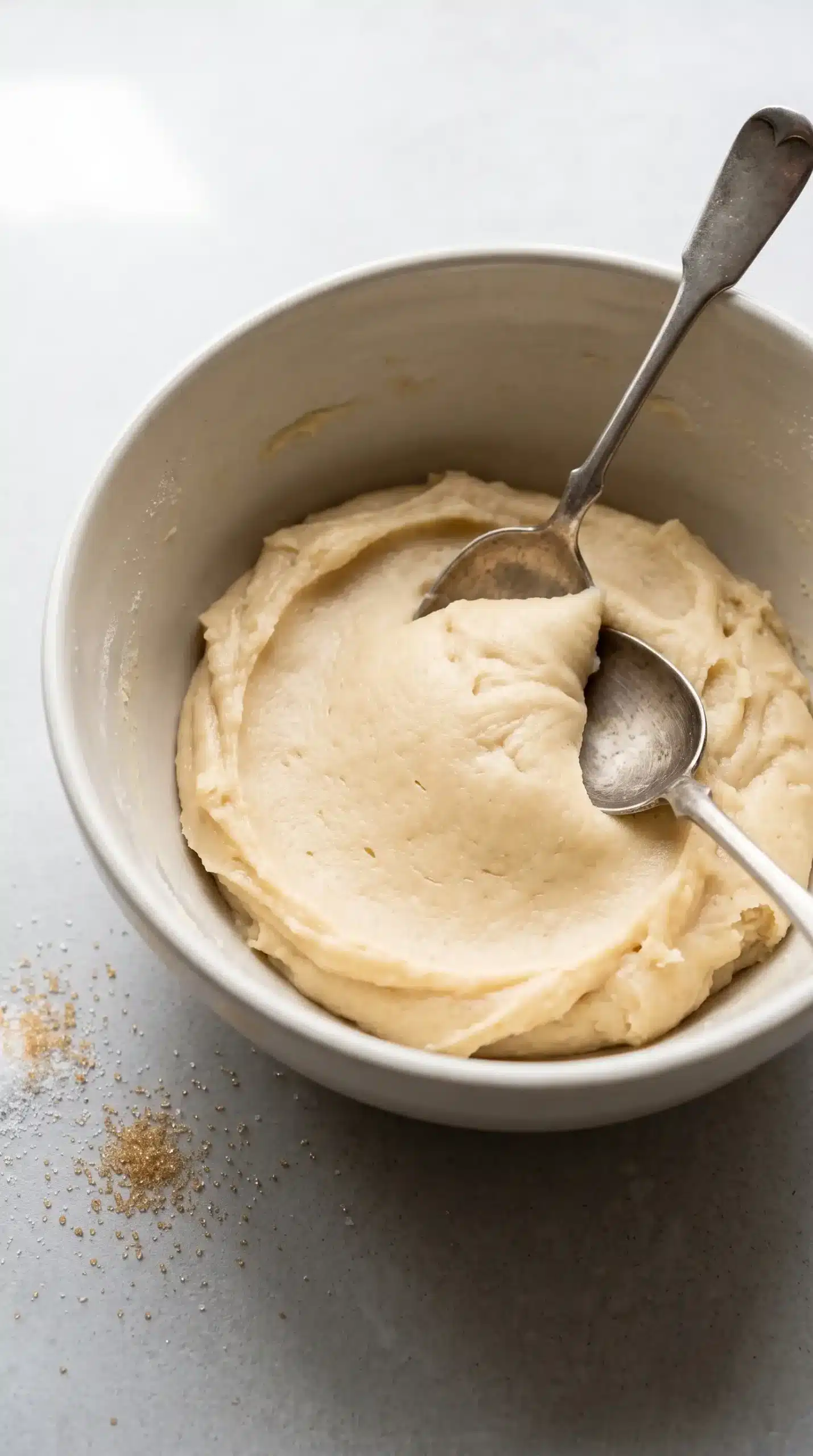Brown sugar cookie dough in a mixing bowl with sugar and baking ingredients nearby
