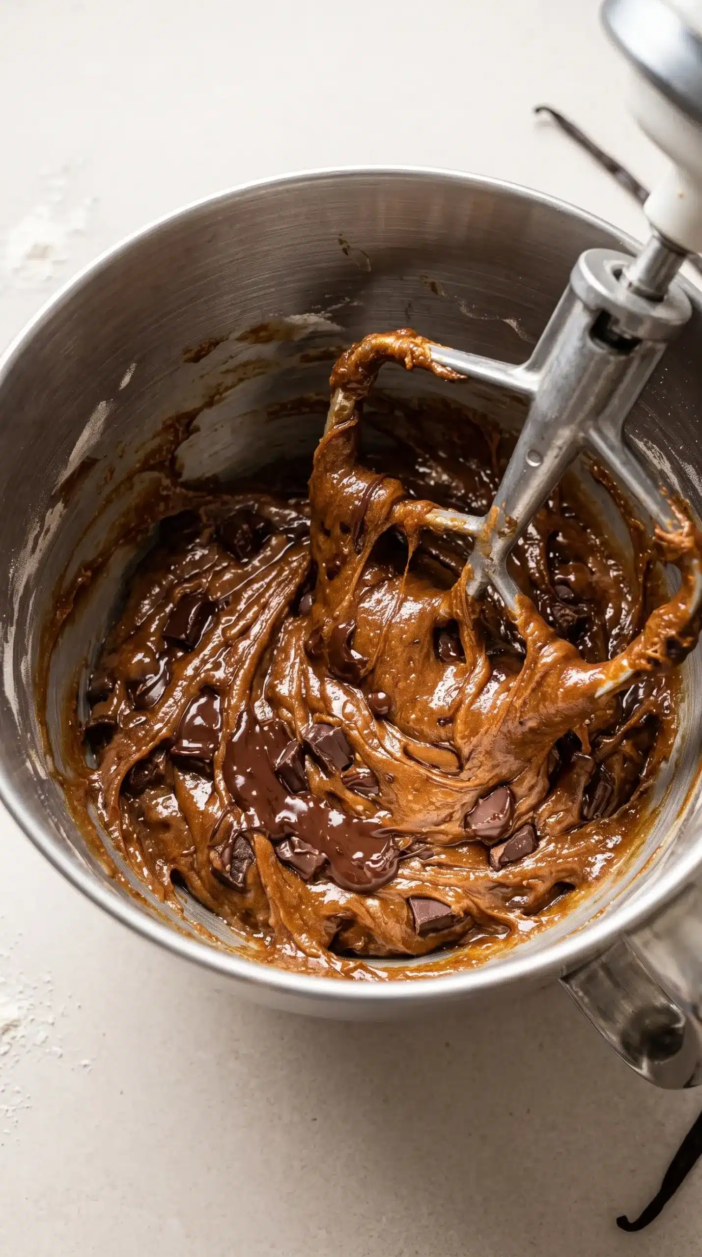 Glossy browned butter chocolate chip cookie dough mixed with chocolate chips
