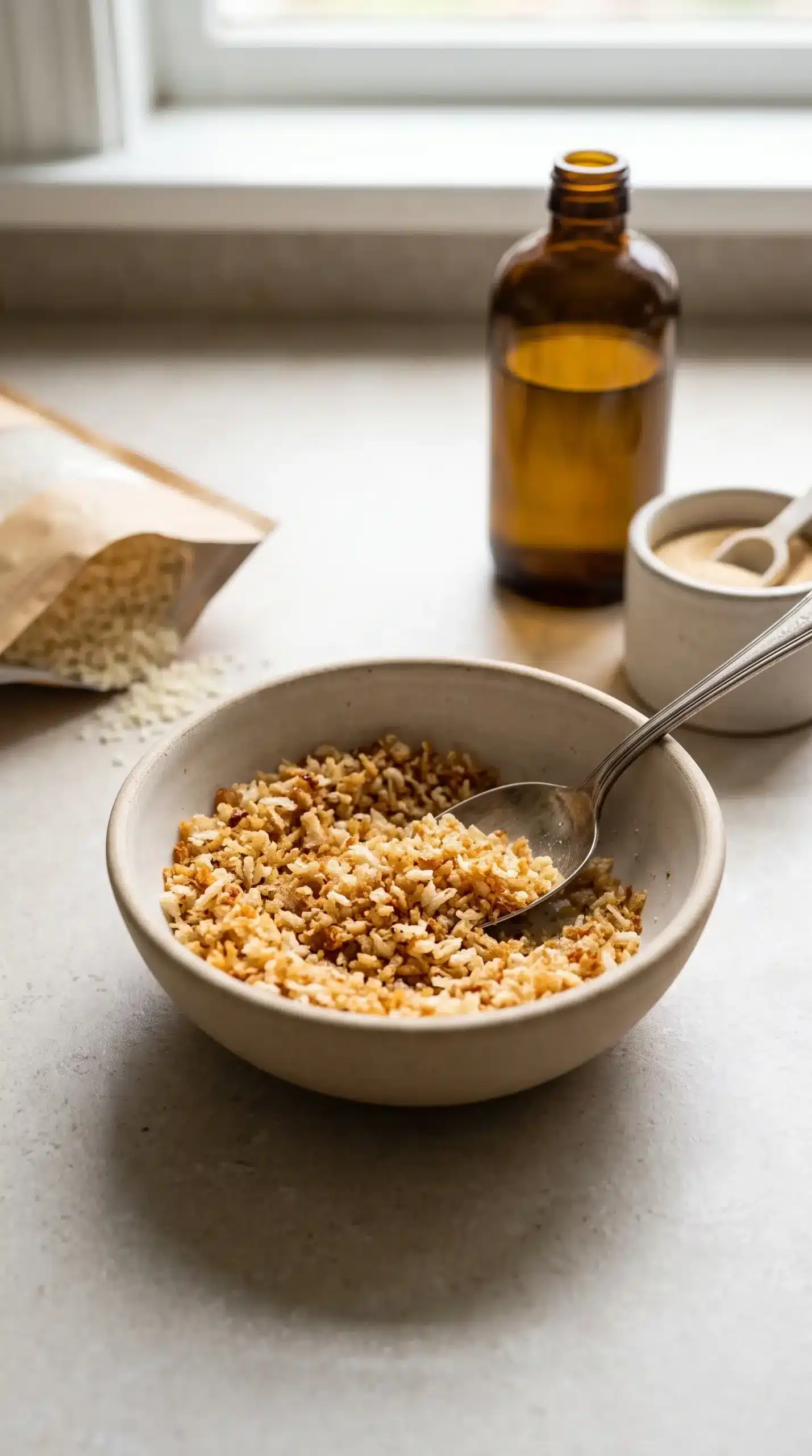 Golden toasted panko crumbs prepared for a crispy Italian salad topping