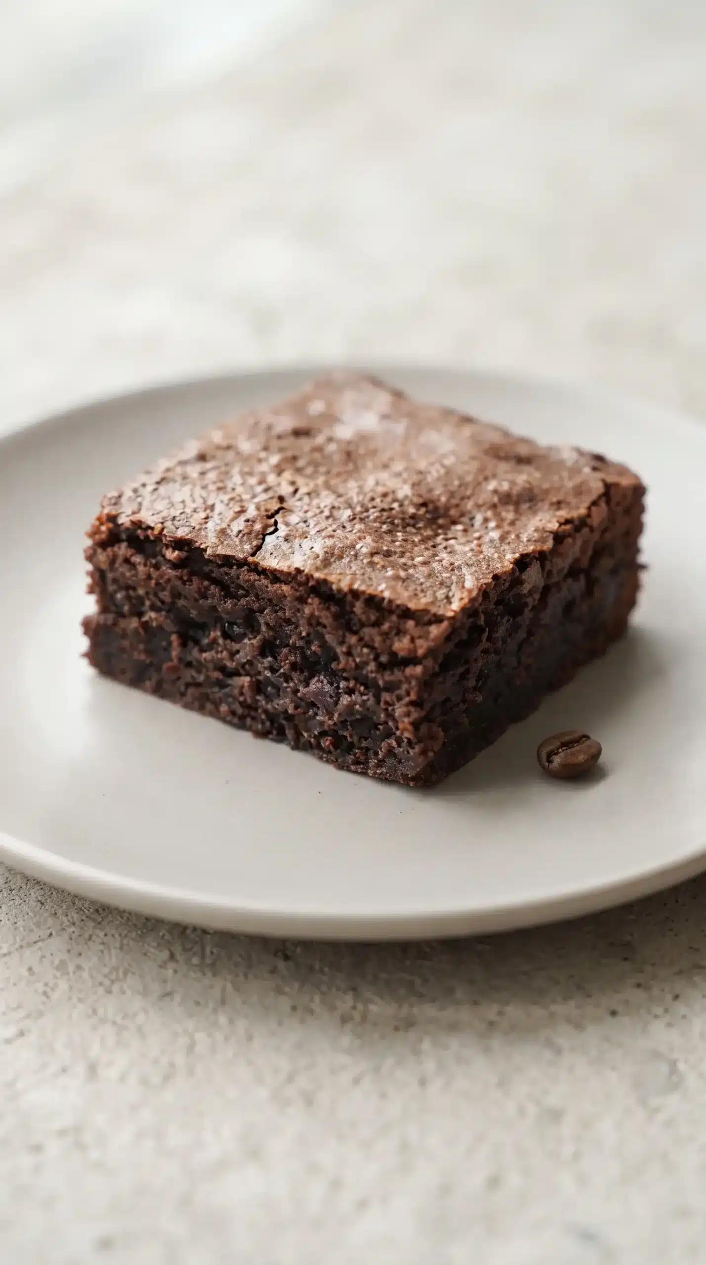 Single espresso brownie square showing a dense fudgy texture and deep chocolate color
