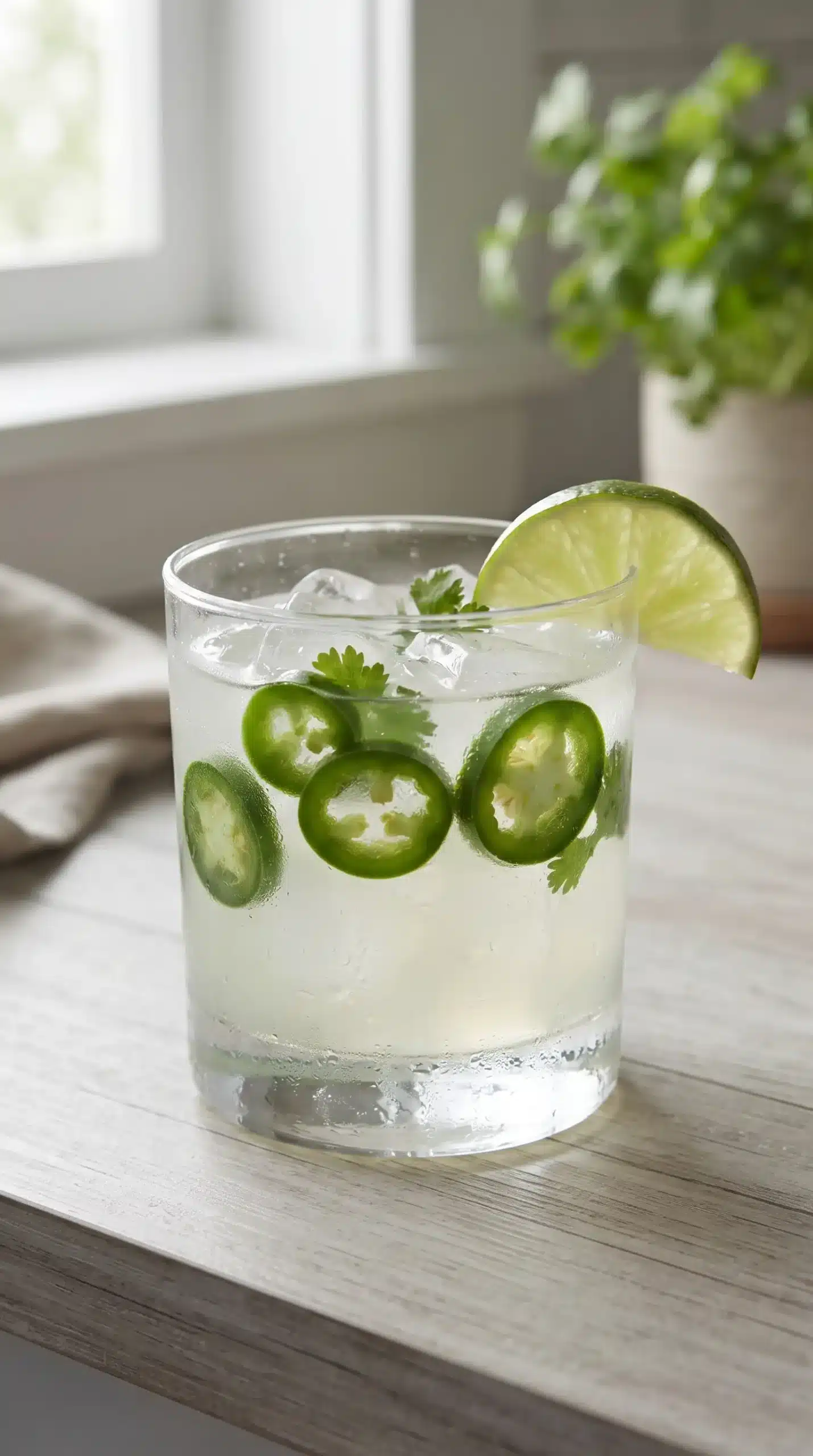Non alcoholic margarita with fresh lime juice, ice, tonic water, and lime garnish