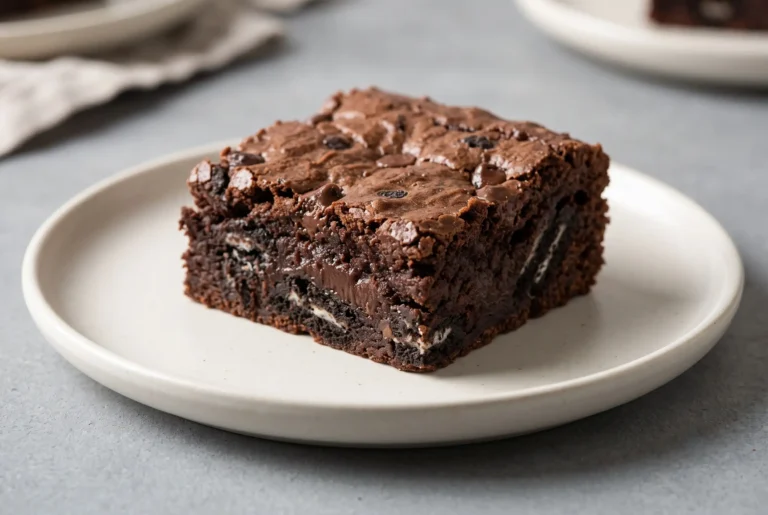 Oreo brownies square with a fudgy chocolate center and crushed Oreo cookie pieces