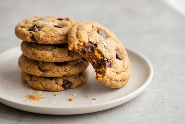 Peanut butter chocolate chip cookies with coconut sugar on a ceramic plate