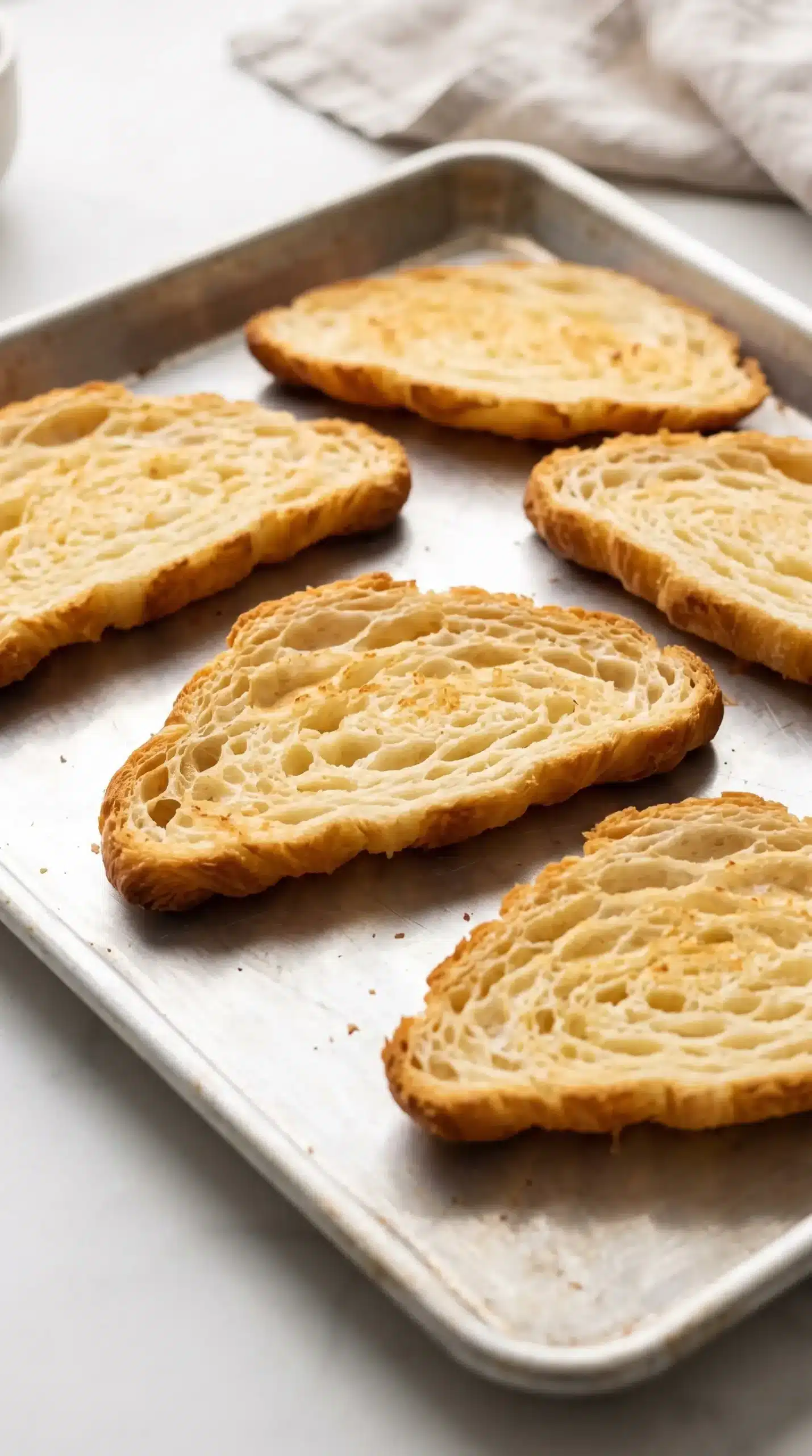 Toasted croissant halves with flaky layers ready for a breakfast sandwich